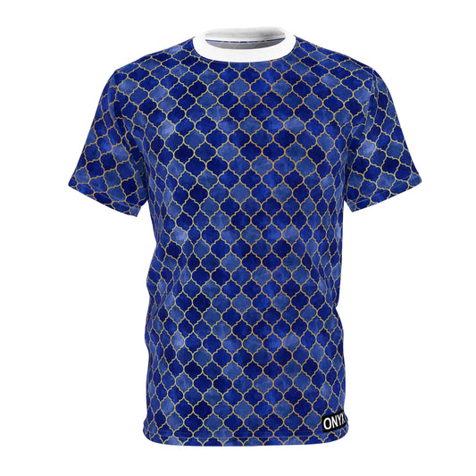 Unisex Cut & Sew Tee (AOP) blue/gold